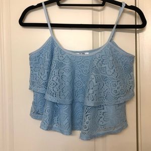 Valley Girl baby blue lace crop top